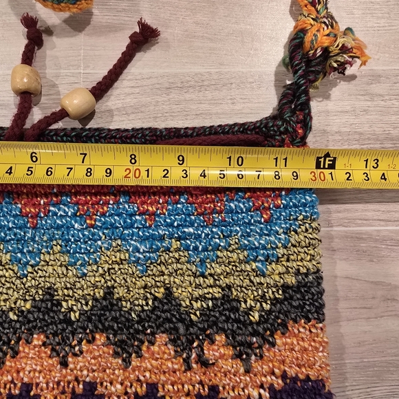 Crochet Bag Colorful Drawstring Bucket Hippie Boho Festival Travel Handmade Knit - Picture 7 of 9